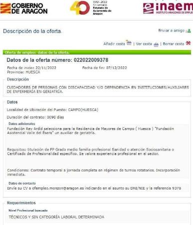 Imagen Oferta de empleo en Residencia de Mayores de Campo