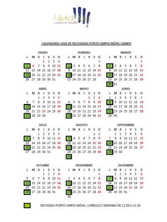 Calendario de recogida del punto limpio móvil en Campo del 2026